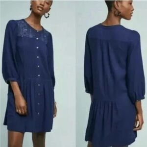 Anthropologie Dubois Embroidered Tunic Dress Navy Blue Size 6